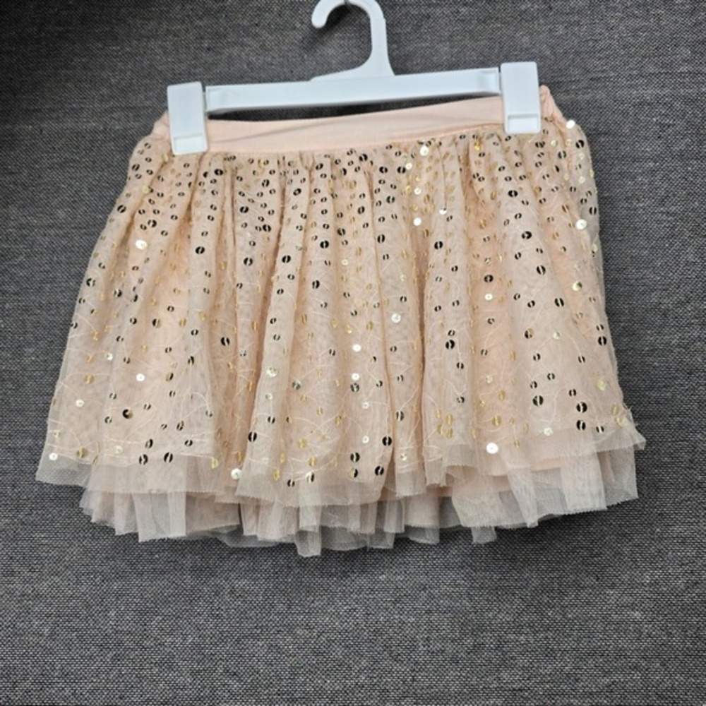 Next Girls Peach Tulle Sequin Tutu Skirt Gold Sparkle Party Size 9 Years 140-525